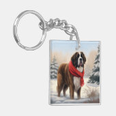 Porte-clés Saint Bernard Chien à Noël de neige (Devant gauche)