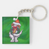 Porte-clés Saint Bernard mignonne à Santa Chapeau sur Vert (Dos)