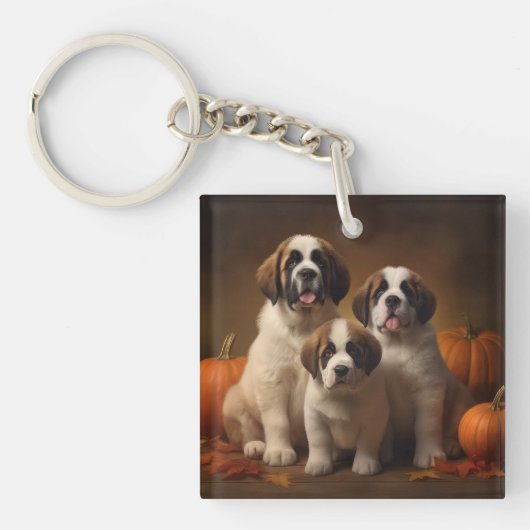 Porte-clés Saint Bernard Puppy Automne Citrouille (Devant)