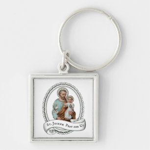 Porte-clés Saint Joseph avec Bébé Jésus Vintage religieux