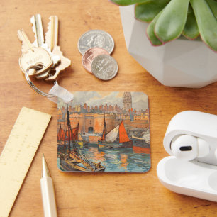 Porte-clés Saint Malo, France, Art de l'affiche de voyage vin