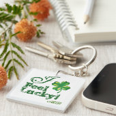 Porte-clés Saint-Patrick Monogramme J'ai de la chance, Trèfle (Devant Droit)