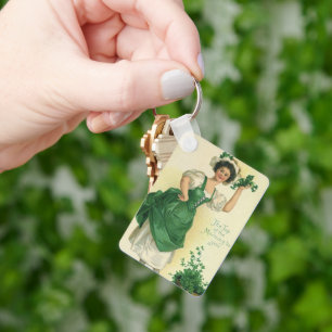 Porte-clés Saint-Patrick Vintage Fille, Shamrocks Chanceux