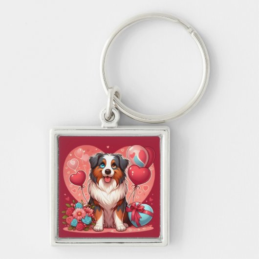 Porte-clés Saint-Valentin - Berger australien 2 - (Devant)