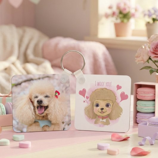 Porte-clés Saint-Valentin Caniche avec nom et phot