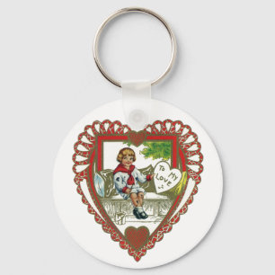 Porte-clés Saint-Valentin victorien vintage, garçon dans un c