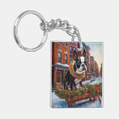 Porte-clés Saison de Noël de Boston Terrier (Devant gauche)