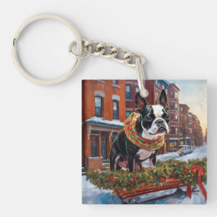 Porte-clés Saison de Noël de Boston Terrier