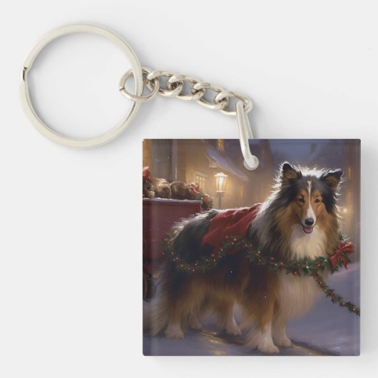 Porte-clés Saison de Noël du Shetland Sheepdog (Devant)