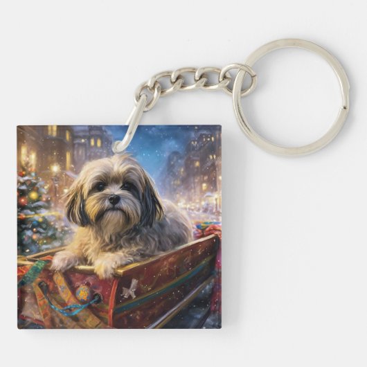 Porte-clés Saison Festive de Noël de Lhasa Apso (Dos)