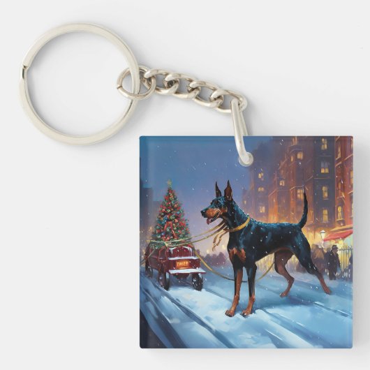 Porte-clés Saison Festive de Noël Doberman (Devant)