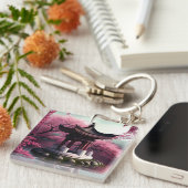 Porte-clés Sakura Cherry Blossom Garden Shrine Pond Japonais (Devant Droit)