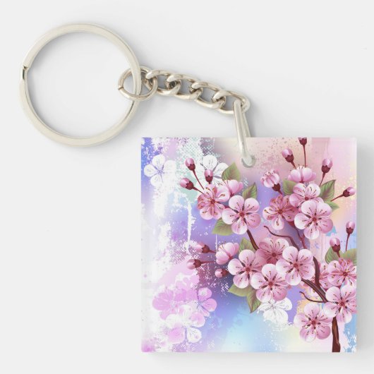Porte-clés Sakura rose sur la peinture Arrière - plan (Devant)