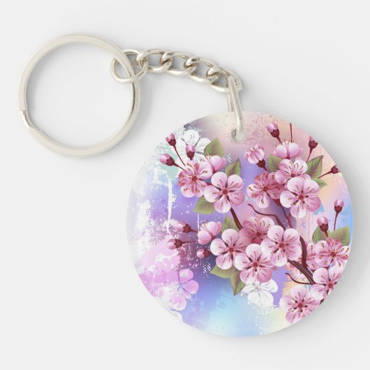 Porte-clés Sakura rose sur la peinture Arrière - plan (Devant)
