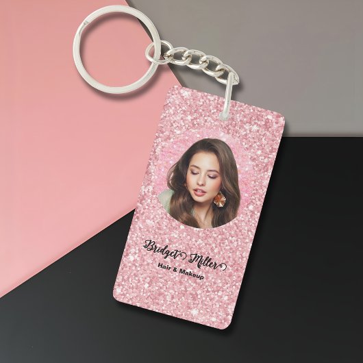 Porte-clés Salon de coiffure pailleté blush élégant script ph