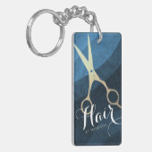 Porte-clés Salon des cheveux Coiffeuse Ciseaux bleu et or mod (Devant gauche)