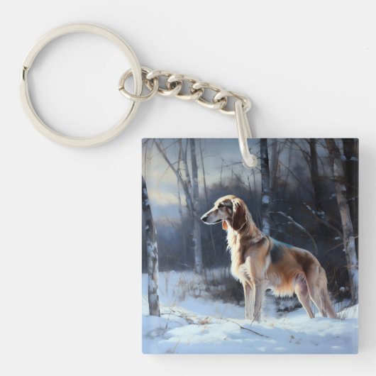 Porte-clés Saluki Laisser neiger Noël (Devant)