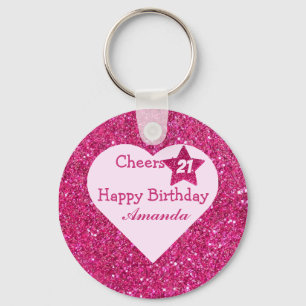 Porte-clés Salutations au 21e anniversaire Parties scintillan