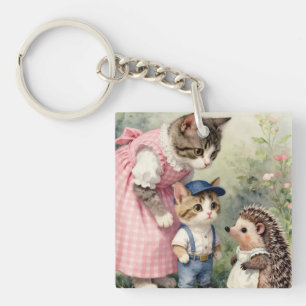 Porte-clés Salutations du premier jour - Chat et hérisson