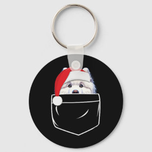 Porte-clés Samoyé Chien Noël Chapeau Noël Pocket Fun Noël