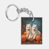 Porte-clés Samoyed Chiot Automne Citrouille de plaisir (Devant gauche)