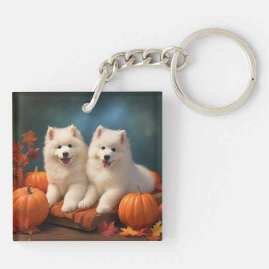 Porte-clés Samoyed Chiot Automne Citrouille de plaisir (Dos)