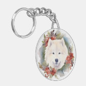 Porte-clés Samoyed Christmas Wreath Festive Pup (Devant gauche)