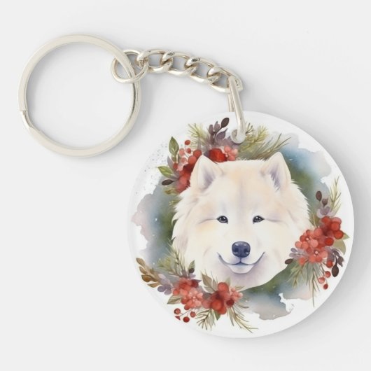 Porte-clés Samoyed Christmas Wreath Festive Pup (Devant)