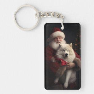 Porte-clés Samoyède avec le Père Noël Noël Festif