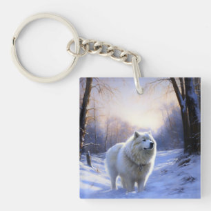 Porte-clés Samoyède Qu'il neige Noël