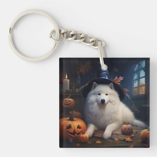 Porte-clés Samoyèdes Citrouilles Halloween Épouvantable (Devant)