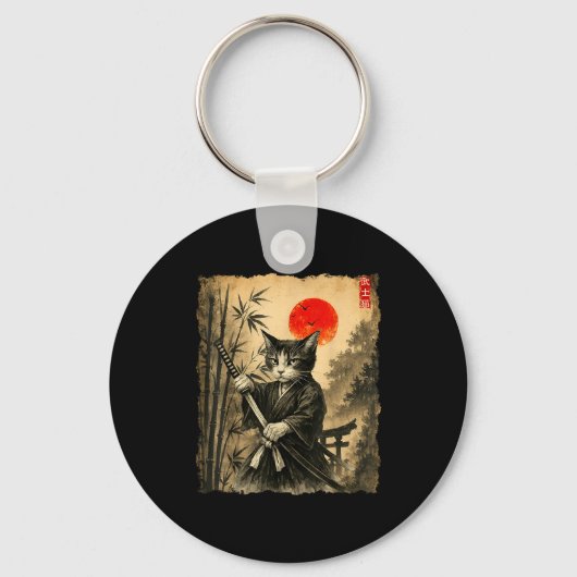 Porte-clés Samurai Cat Japanese Art Men Boys Funny Graphic Te (Recto)