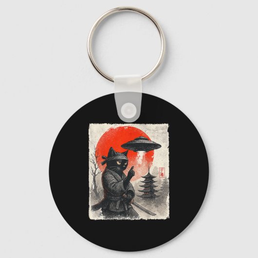 Porte-clés Samurai Ninja Chat Guerrier Ufo Cadeaux Anime Japo (Recto)