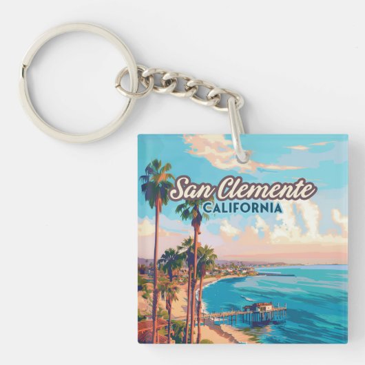Porte-clés San Clemente California Beach Orange County Retro (Devant)