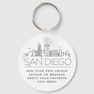 Porte-clés San Diego, CA Stylisé Skyline   Slogan personnalis