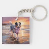 Porte-clés Sandy Australian Shepherd Dog on Beach Sunset (Dos)