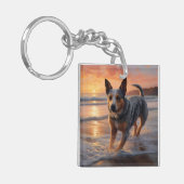 Porte-clés Sandy Paws Australian Cattle Dog on Beach Sunset (Devant gauche)