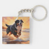 Porte-clés Sandy Paws Bernese Mountain Dog on Beach Sunset (Dos)