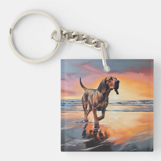 Porte-clés Sandy Paws Bloodhound Dog on Beach Sunset (Devant)