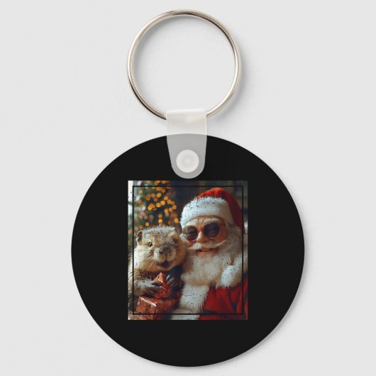 Porte-clés Santa And Beaver Selfie Funny Christmas Design  (Recto)
