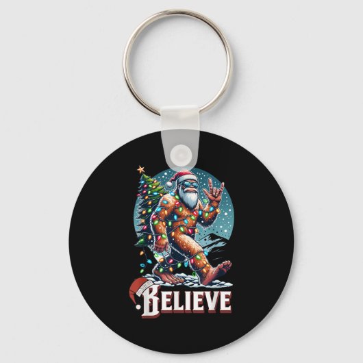 Porte-clés Santa Bigfoot Christmas Lights Funny Sasquatch Bel (Recto)