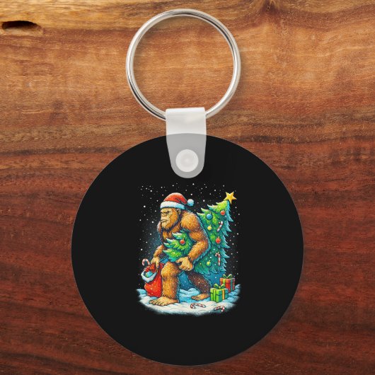Porte-clés Santa Bigfoot Christmas Tree Sasquatch Xmas Lights (Recto)