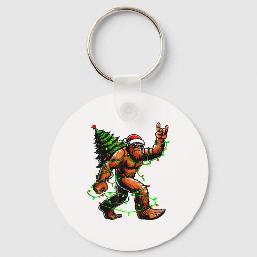 Porte-clés Santa Bigfoot Christmas Tree Xmas Lights Funny Sas (Recto)