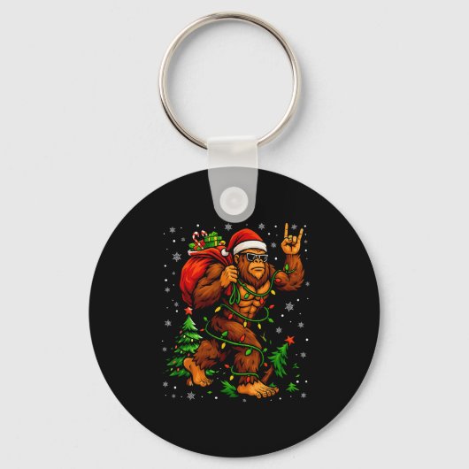 Porte-clés Santa Bigfoot Christmas Tree Xmas Lights Funny Sas (Recto)