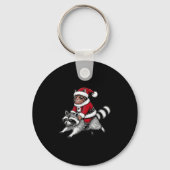 Porte-clés Santa Cat Riding A Raccoon Christmas Men Women Kid (Recto)