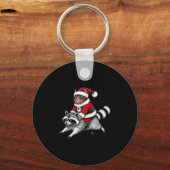 Porte-clés Santa Cat Riding A Raccoon Christmas Men Women Kid (Recto)
