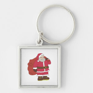 Porte-clés Santa Claus en rouge avec sac cadeau et lunettes