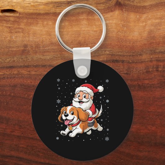 Porte-clés Santa Claus Riding Cavalier King Charles Spaniel D (Recto)