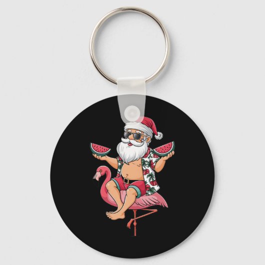Porte-clés Santa Flamingo Floatie Noël en juillet Pastèque (Recto)