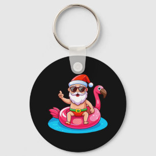Porte-clés Santa Flamingo Flotteur de plage Noël drôle en jui